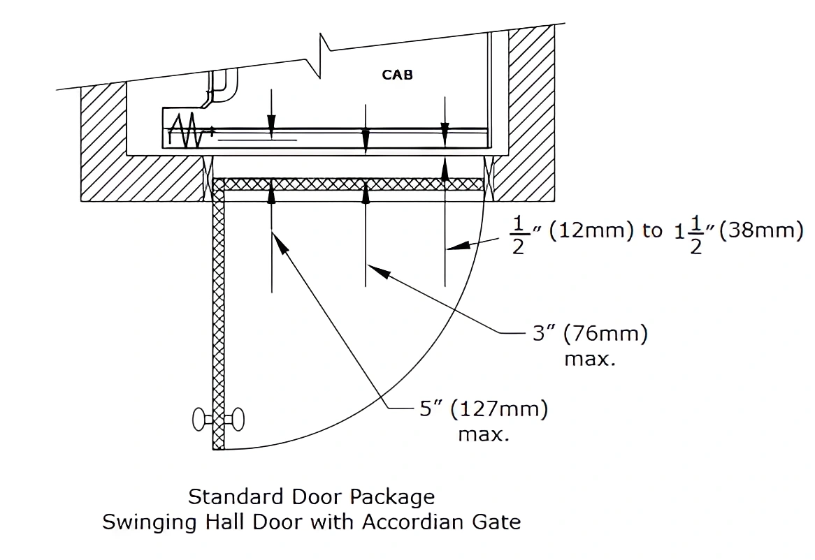 Swinging hall door with accordion gate diagram.